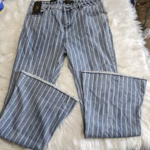 Lucky & Blessed Blue and White Vertical Stripe Wide Leg Jeans
